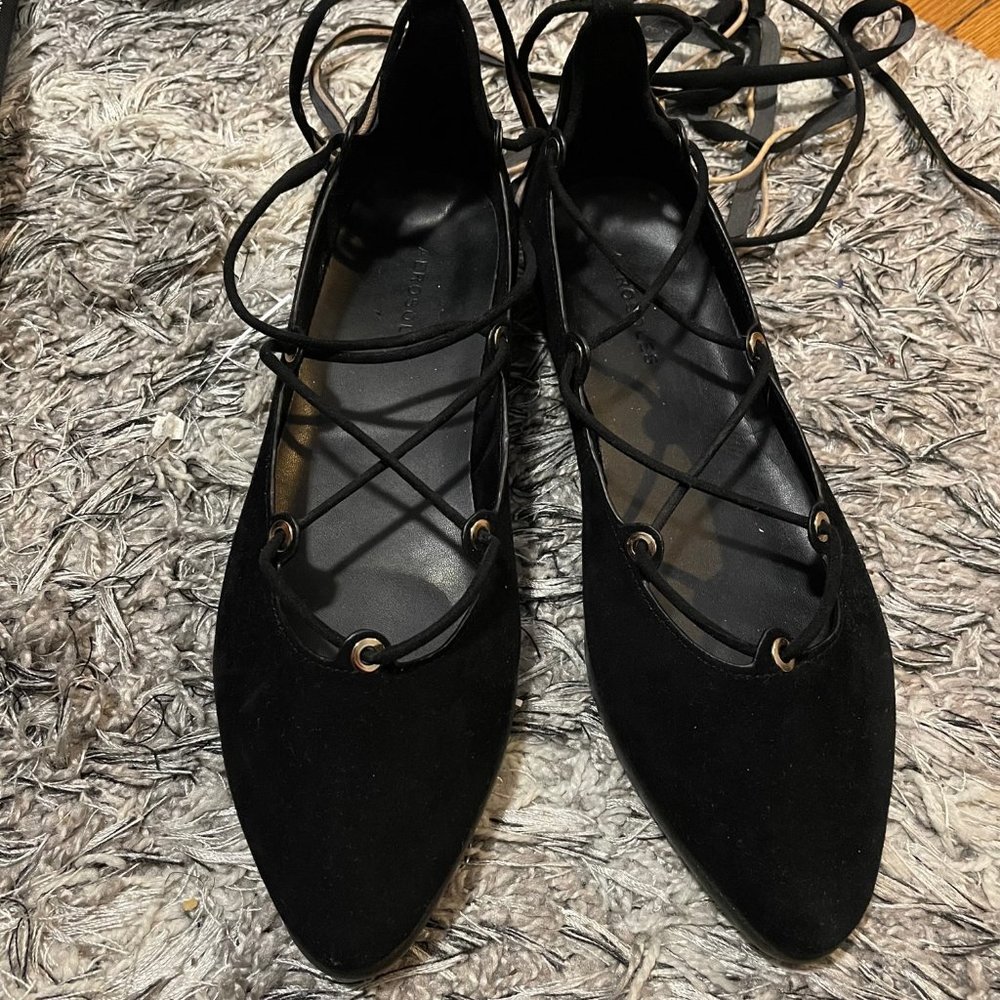 Aerosoles Venezuela Ankle Tie Black Suede Flats (8)